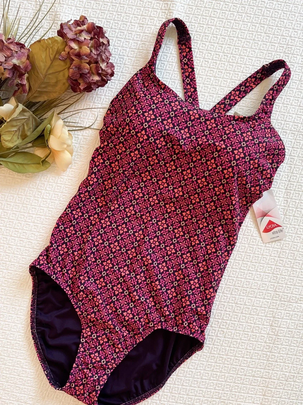 NEW Lands’ End Print Tank UPF 50+ One Piece Swimsuit Size 10L